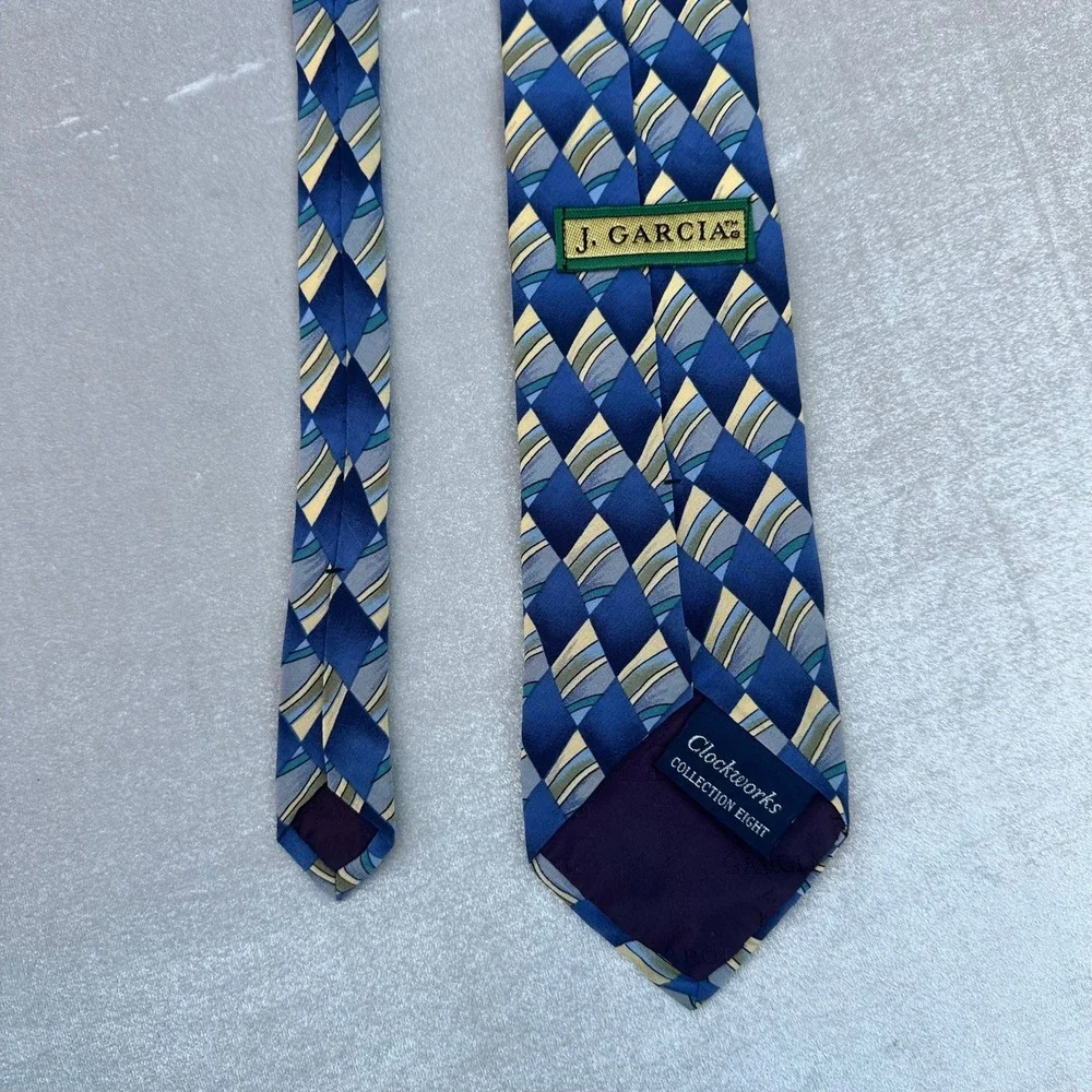 J. Garcia Collection Eight Silk Tie Blue Geometric Extra Long 59